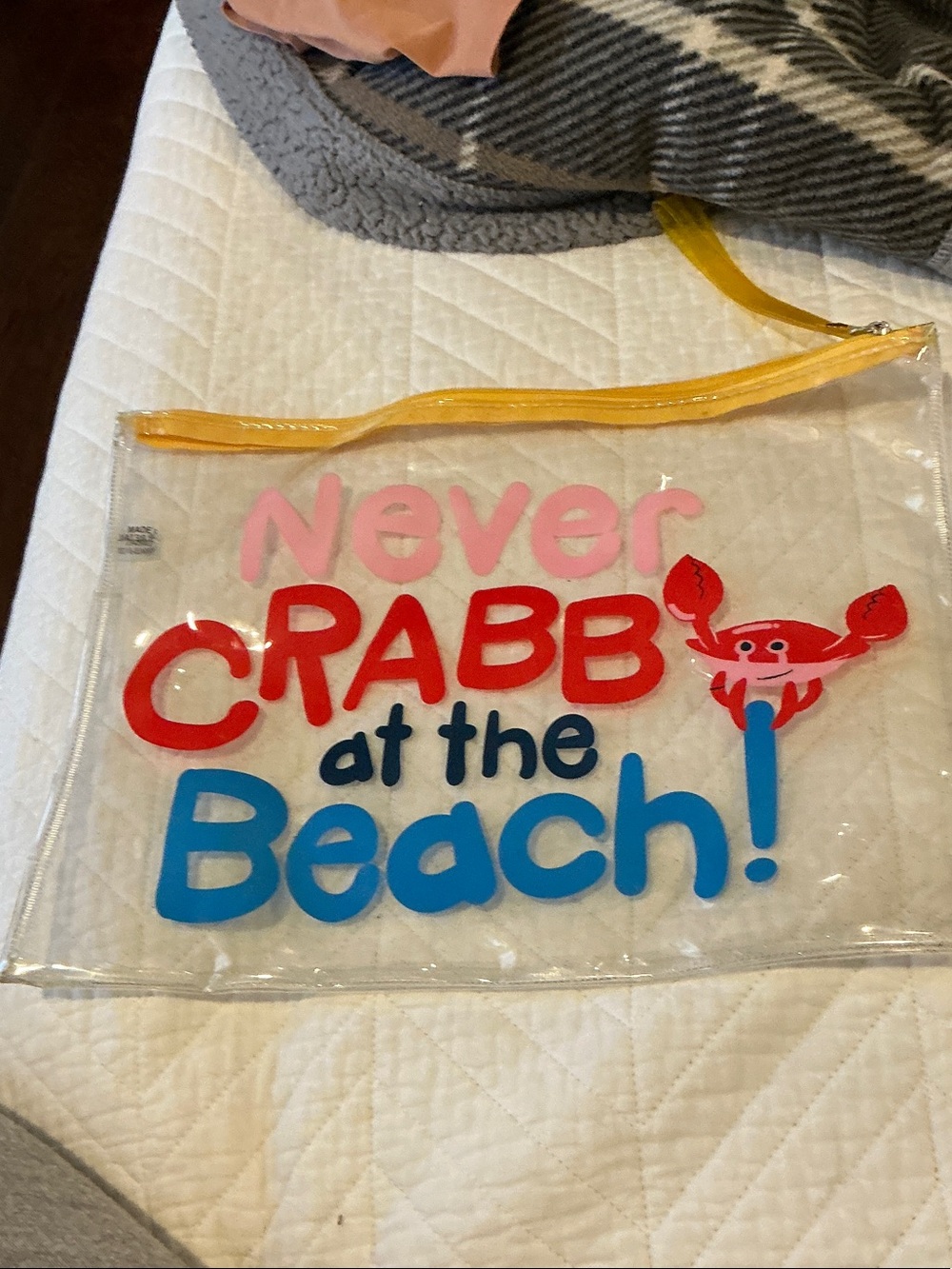 Clear Beach Pouch with 'Never Crabb at the Beach!' Graphic